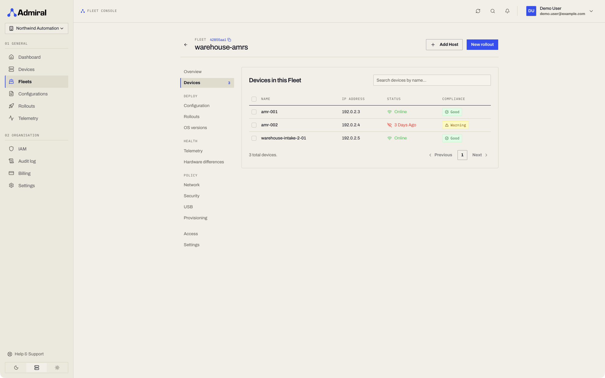 Fleet Devices Tab