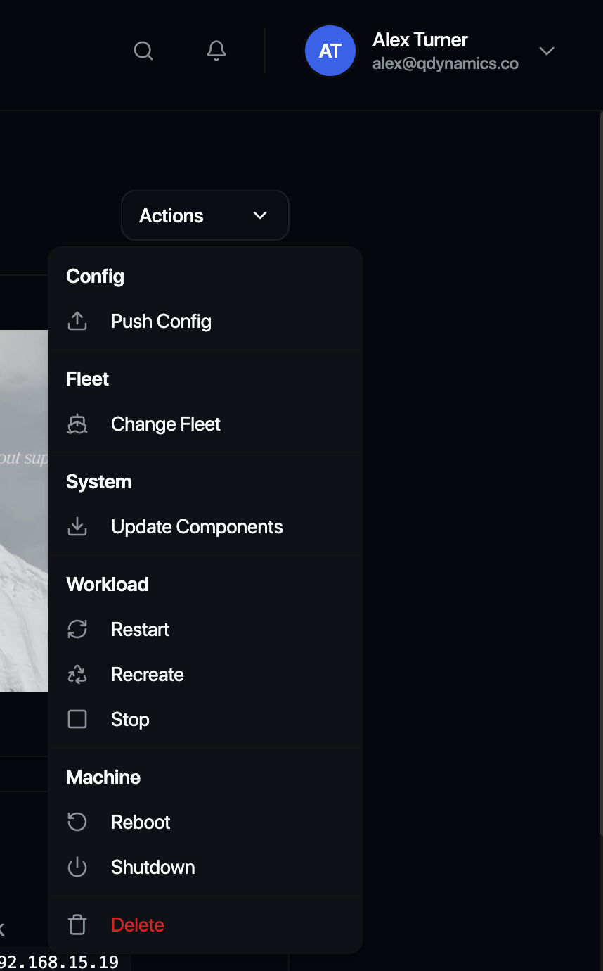 Remote actions menu